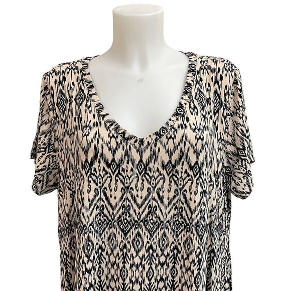 RACHEL ZOE Cream Aztec Print stretch Slip On Shift Dress short sleeve sz 2X - Picture 2 of 8